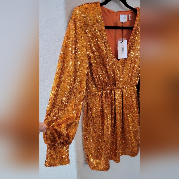 ONE33 Social Women's Orange Sequin Long Sleeve Cocktail Mini Dress Size 10 /$395 - Picture 7 of 10